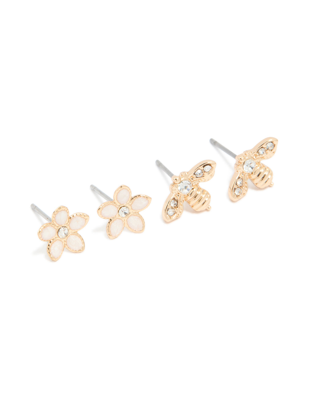 Gold Flower & Bee Stud Earrings 2-Pack