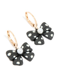 Gold Black & White Polka Dot Bow Huggie Earrings - link has visual effect only