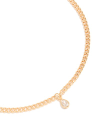 Gold Diamante Pear Cuban Link Necklace - link has visual effect only