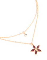 Gold Diamante Circle & Red Flower Layered Necklace - link has visual effect only