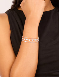 Silver Chain & Station Heart Bracelets 3-Pack - link has visual effect only