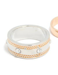 Mixed Metal Diamante Textured & Smooth Rings 2-Pack - link has visual effect only