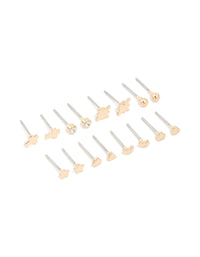 Gold Star & Ball Stud Earrings 7-Pack - link has visual effect only
