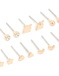 Gold Star & Ball Stud Earrings 7-Pack - link has visual effect only