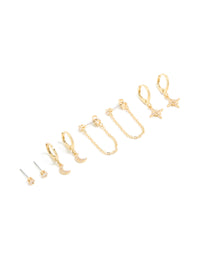 Gold Plated Cubic Zirconia Celestial Earrings 4-Pack - link has visual effect only