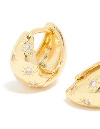 Gold Plated Cubic Zirconia Celestial Huggie Earrings - link has visual effect only