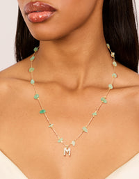 Gold Plated Green Aventurine Semi Precious Stone Cubic Zirconia Letter M Necklace - link has visual effect only