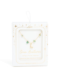 Gold Plated Green Aventurine Semi Precious Stone Cubic Zirconia Letter L Necklace - link has visual effect only