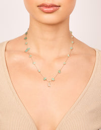 Gold Plated Green Aventurine Semi Precious Stone & Cubic Zirconia Letter E Necklace - link has visual effect only