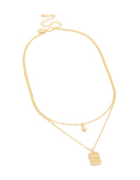 Gold Plated Cubic Zirconia Celestial & Rectangle Cluster Layered Necklace - link has visual effect only
