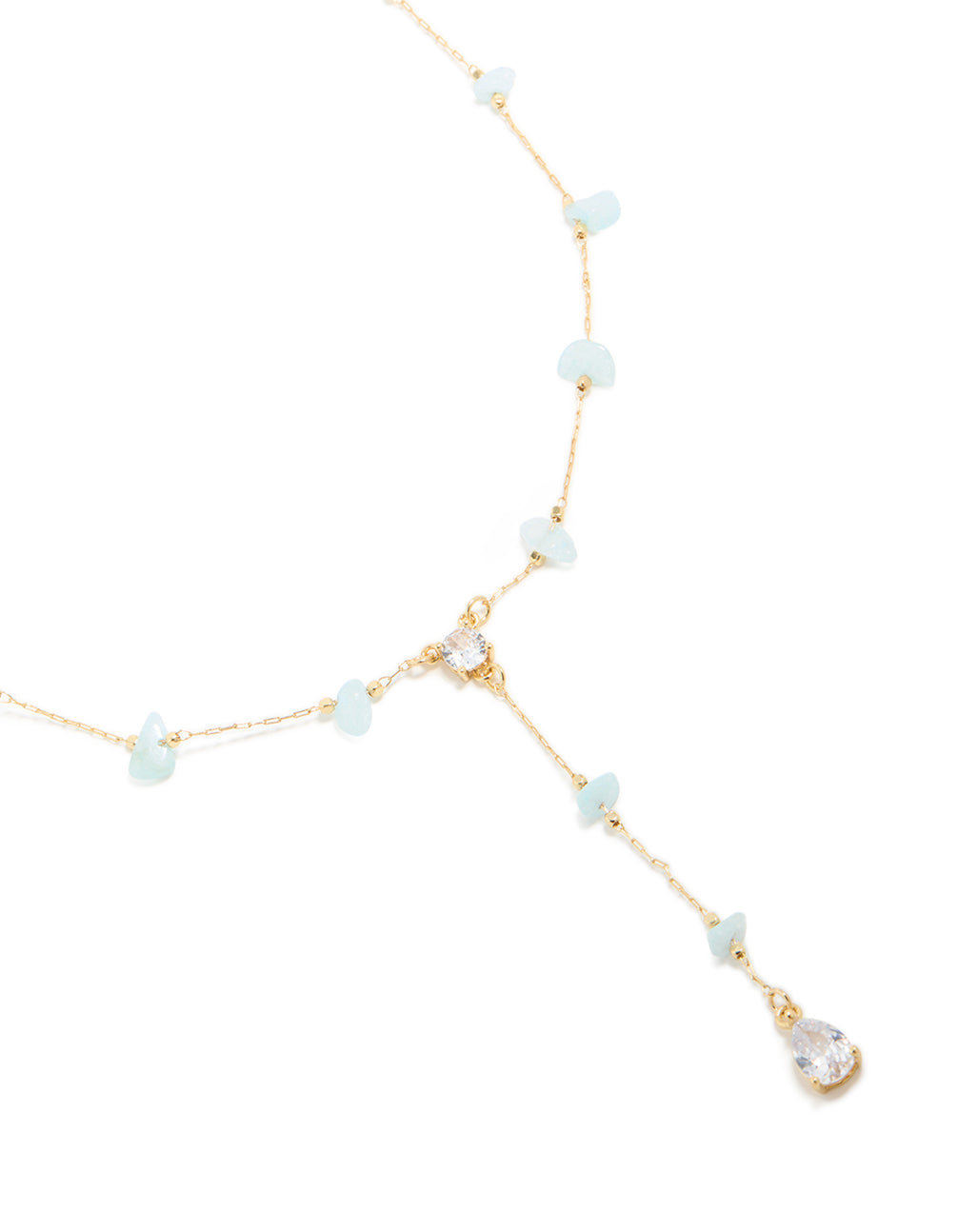 Gold Plated Blue Semi-Precious Stones Cubic Zirconia Pendant Y-Necklace