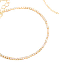 Gold Plated Cubic Zirconia & Rose Quartz Semi-Precious Stone Bracelets 2-Pack - link has visual effect only
