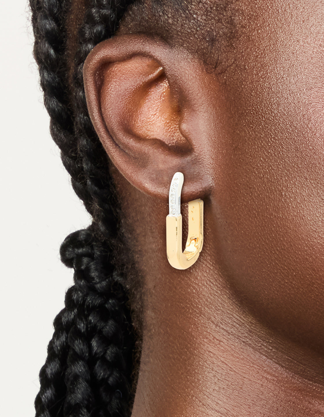 Mixed Metal Plated Large Rectangle Lock Hoop Earrings