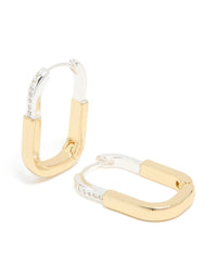 Mixed Metal Plated Large Rectangle Lock Hoop Earrings - link has visual effect only