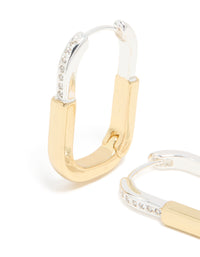Mixed Metal Plated Large Rectangle Lock Hoop Earrings - link has visual effect only