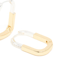 Mixed Metal Plated Large Rectangle Lock Hoop Earrings - link has visual effect only