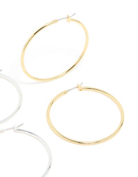 Mixed Metal Plated Large Thin Hoop Earrings 2-Pack - link has visual effect only
