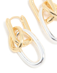 Mixed Metal Plated Chain Link Drop Earrings - link has visual effect only