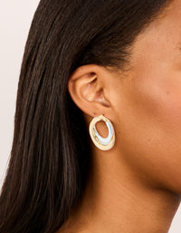 Mixed Metal Plated Linked Oval Drop Earrings - link has visual effect only