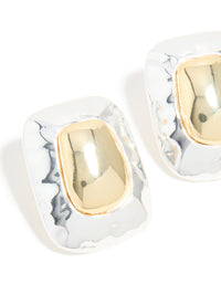 Mixed Metal Plated Large Rectangle Molten Earrings - link has visual effect only