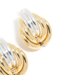 Mixed Metal Plated Ribbed Circle Stud Earrings - link has visual effect only