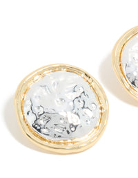 Mixed Metal Plated Large Hammered Circle Stud Earrings - link has visual effect only
