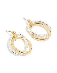 Mixed Metal Plated Linked Oval Doorknocker Earrings - link has visual effect only