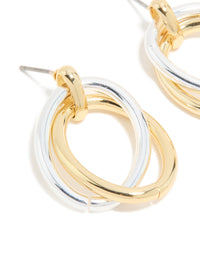 Mixed Metal Plated Linked Oval Doorknocker Earrings - link has visual effect only