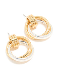 Mixed Metal Plated Linked Doorknocker Hoop Earrings - link has visual effect only