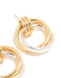 Mixed Metal Plated Linked Doorknocker Hoop Earrings - link has visual effect only