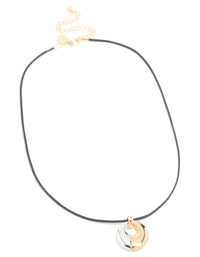 Mixed Metal Plated Open Oval Cord Pendant Necklace - link has visual effect only