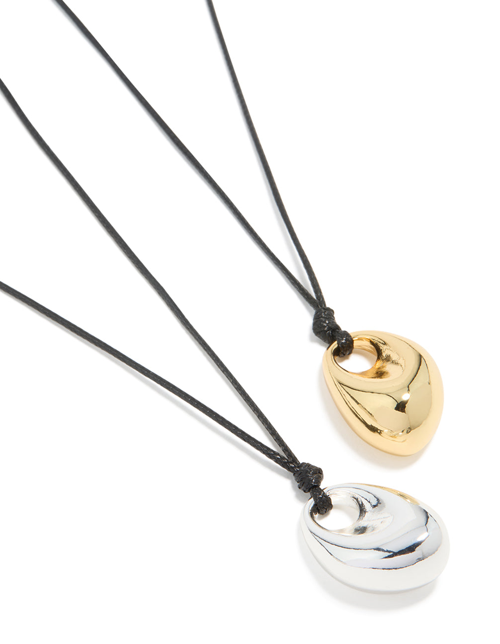 Mixed Metal Plated Organic Oval Black Cord Necklaces 2-Pack