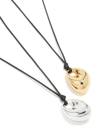 Mixed Metal Plated Organic Oval Black Cord Necklaces 2-Pack - link has visual effect only