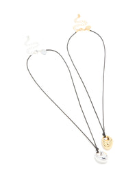 Mixed Metal Plated Organic Oval Black Cord Necklaces 2-Pack - link has visual effect only