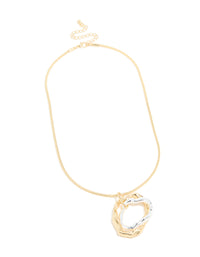 Mixed Metal Plated Textured Double Oval Pendant Necklace - link has visual effect only