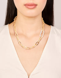 Mixed Metal Plated Diamante Carabiner Chain Necklace - link has visual effect only