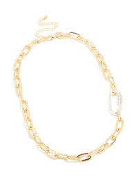 Mixed Metal Plated Diamante Carabiner Chain Necklace - link has visual effect only
