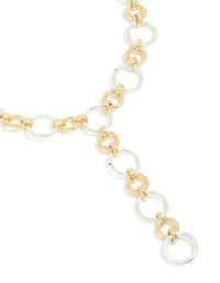 Mixed Metal Plated Circle Link Y-Necklace - link has visual effect only