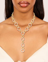 Mixed Metal Plated Circle Link Y-Necklace - link has visual effect only
