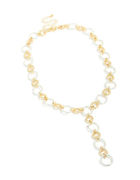 Mixed Metal Plated Circle Link Y-Necklace - link has visual effect only