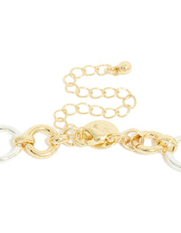 Mixed Metal Plated Circle Link Y-Necklace - link has visual effect only