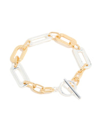 Mixed Metal Plated Link Chain T & O Bracelet - link has visual effect only