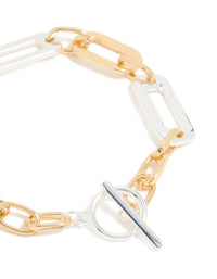 Mixed Metal Plated Link Chain T & O Bracelet - link has visual effect only