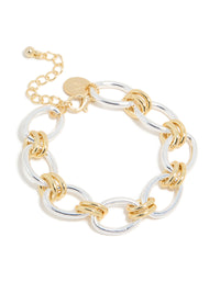 Mixed Metal Plated Oval Multi Link Chain Bracelet - link has visual effect only