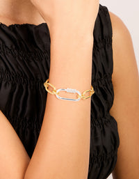 Mixed Metal Plated Diamante Carabiner Chain Bracelet - link has visual effect only