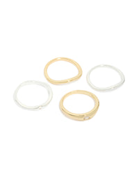 Mixed Metal Plated Cubic Zirconia Thin Wavy Rings 4-Pack - link has visual effect only