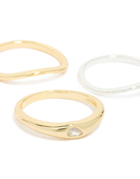 Mixed Metal Plated Cubic Zirconia Thin Wavy Rings 4-Pack - link has visual effect only