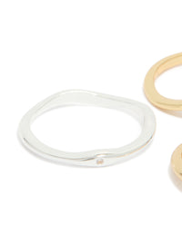 Mixed Metal Plated Cubic Zirconia Thin Wavy Rings 4-Pack - link has visual effect only