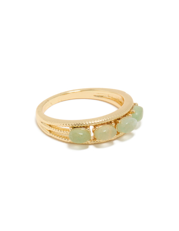 Gold Plated Vintage Green Pebbles Ring