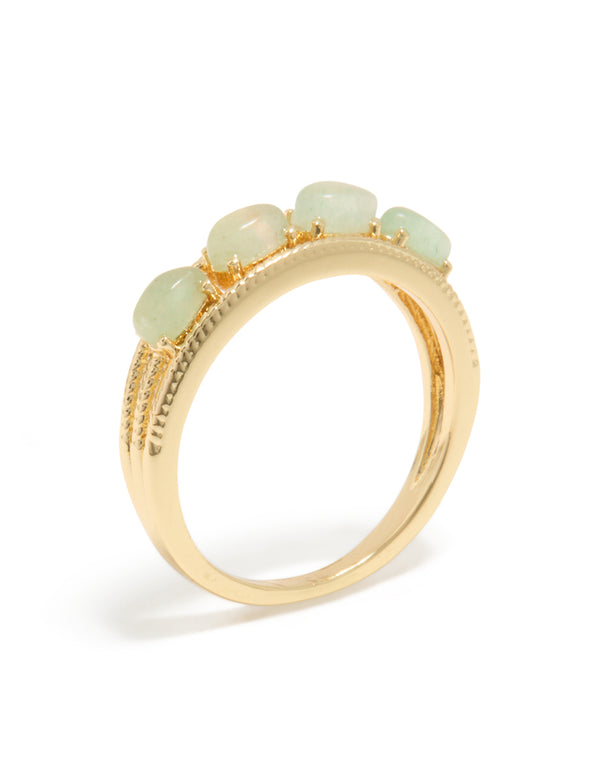 Gold Plated Vintage Green Pebbles Ring
